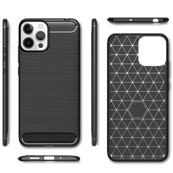 Husa Supreme Carbon compatibila cu Apple iPhone 13 Pro Max, Protectie precisa, Design canelat, Margini ranforsate, Anti-amprente, Negru2