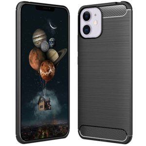 Husa Supreme Carbon compatibila cu Apple iPhone 12, Protectie precisa, Design canelat, Margini ranforsate, Anti-amprente, Negru