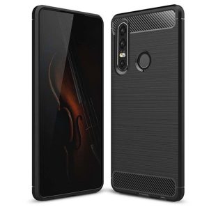 Husa Supreme Carbon compatibila cu Huawei P30 Lite, Protectie precisa, Design canelat, Margini ranforsate, Anti-amprente, Negru