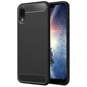 Husa Supreme Carbon compatibila cu Huawei P20, Protectie precisa, Design canelat, Margini ranforsate, Anti-amprente, Negru