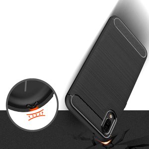 Husa Supreme Carbon compatibila cu Huawei P20, Protectie precisa, Design canelat, Margini ranforsate, Anti-amprente, Negru