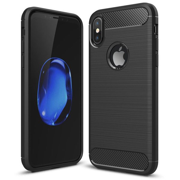 Husa Supreme Carbon compatibila cu Apple iPhone XS Max, Protectie precisa, Design canelat, Margini ranforsate, Anti-amprente, Negru