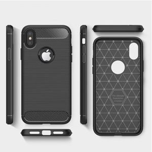 Husa Supreme Carbon compatibila cu Apple iPhone XS Max, Protectie precisa, Design canelat, Margini ranforsate, Anti-amprente, Negru3