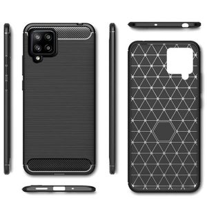 Husa Supreme Carbon compatibila cu Samsung Galaxy A42 5G, Protectie precisa, Design canelat, Margini ranforsate, Anti-amprente, Negru