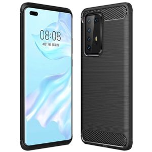 Husa Supreme Carbon compatibila cu Huawei P40 Pro, Protectie precisa, Design canelat, Margini ranforsate, Anti-amprente, Negru