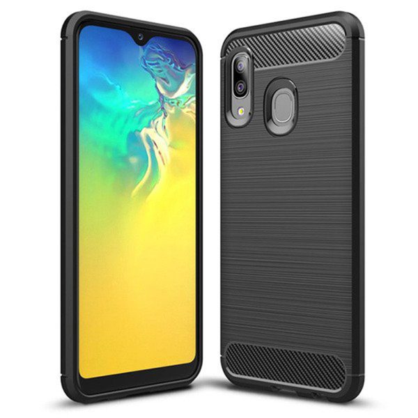 Husa Supreme Carbon compatibila cu Samsung Galaxy A20E, Protectie precisa, Design canelat, Margini ranforsate, Anti-amprente, Negru