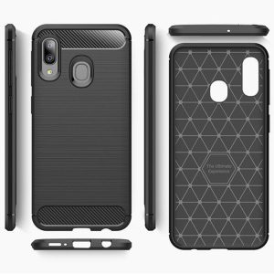 Husa Supreme Carbon compatibila cu Samsung Galaxy A20E, Protectie precisa, Design canelat, Margini ranforsate, Anti-amprente, Negru