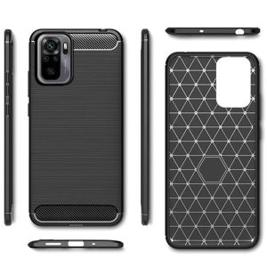 Husa Supreme Carbon compatibila cu Xiaomi Redmi Note 10s, Protectie precisa, Design canelat, Margini ranforsate, Anti-amprente, Negru