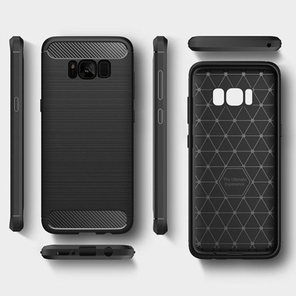 Husa Supreme Carbon compatibila cu Samsung Galaxy S8, Protectie precisa, Design canelat, Margini ranforsate, Anti-amprente, Negru