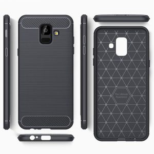 Husa Supreme Carbon compatibila cu Samsung Galaxy A6 (2018), Protectie precisa, Design canelat, Margini ranforsate, Anti-amprente, Negru