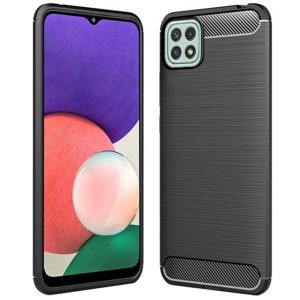 Husa Supreme Carbon compatibila cu Samsung Galaxy A22 5G, Protectie precisa, Design canelat, Margini ranforsate, Anti-amprente, Negru