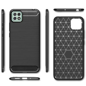 Husa Supreme Carbon compatibila cu Samsung Galaxy A22 5G, Protectie precisa, Design canelat, Margini ranforsate, Anti-amprente, Negru