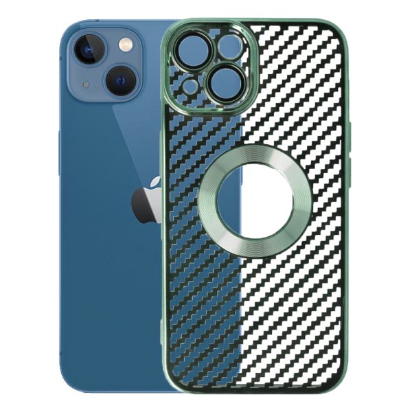 Husa protectie, Compatibila cu Apple iPhone 13, Graphite Shell, Tip carbon, Slim fit, Protectie camere, Verde