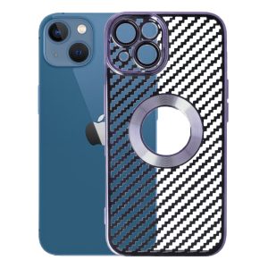 Husa protectie, Compatibila cu Apple iPhone 13, Graphite Shell, Tip carbon, Slim fit, Protectie camere, Mov