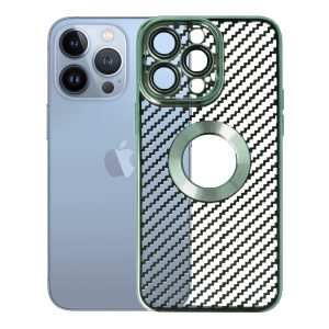 Husa protectie, Compatibila cu Apple iPhone 13 Pro, Graphite Shell, Tip carbon, Slim fit, Protectie camere, Verde