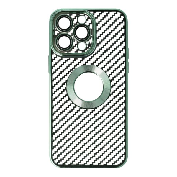 Husa protectie, Compatibila cu Apple iPhone 13 Pro, Graphite Shell, Tip carbon, Slim fit, Protectie camere, Verde2