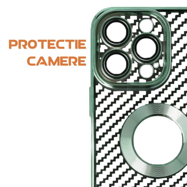 Husa protectie, Compatibila cu Apple iPhone 13 Pro, Graphite Shell, Tip carbon, Slim fit, Protectie camere, Verde3