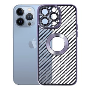 Husa protectie, Compatibila cu Apple iPhone 13 Pro, Graphite Shell, Tip carbon, Slim fit, Protectie camere, Mov