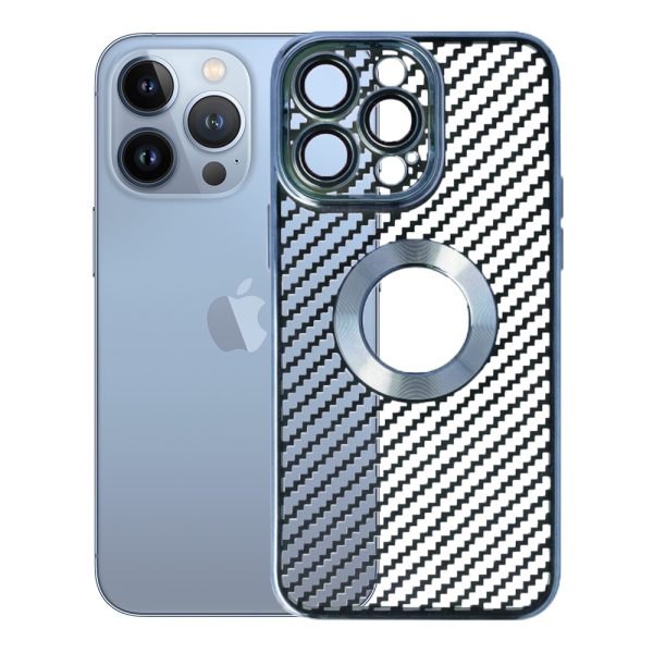 Husa protectie, Compatibila cu Apple iPhone 13 Pro, Graphite Shell, Tip carbon, Slim fit, Protectie camere, Albastru