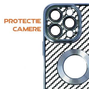 Husa protectie, Compatibila cu Apple iPhone 13 Pro, Graphite Shell, Tip carbon, Slim fit, Protectie camere, Albastru3