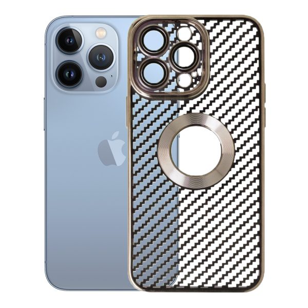 Husa protectie, Compatibila cu Apple iPhone 13 Pro, Graphite Shell, Tip carbon, Slim fit, Protectie camere, Auriu