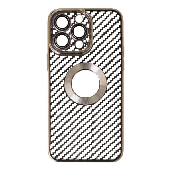 Husa protectie, Compatibila cu Apple iPhone 13 Pro, Graphite Shell, Tip carbon, Slim fit, Protectie camere, Auriu2