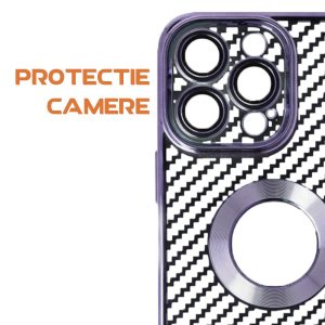 Husa protectie, Compatibila cu Apple iPhone 13 Pro Max, Graphite Shell, Tip carbon, Slim fit, Protectie camere, Mov3