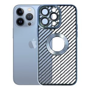 Husa protectie, Compatibila cu Apple iPhone 13 Pro Max, Graphite Shell, Tip carbon, Slim fit, Protectie camere, Albastru