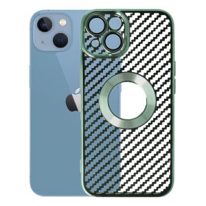 Husa protectie, Compatibila cu Apple iPhone 14, Graphite Shell, Tip carbon, Slim fit, Protectie camere, Verde