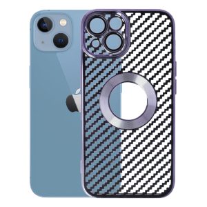 Husa protectie, Compatibila cu Apple iPhone 14, Graphite Shell, Tip carbon, Slim fit, Protectie camere, Mov