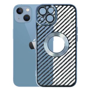 Husa protectie, Compatibila cu Apple iPhone 14, Graphite Shell, Tip carbon, Slim fit, Protectie camere, Albastru