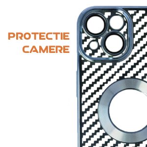 Husa protectie, Compatibila cu Apple iPhone 14, Graphite Shell, Tip carbon, Slim fit, Protectie camere, Albastru3