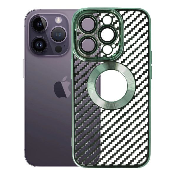 Husa protectie, Compatibila cu Apple iPhone 14 Pro, Graphite Shell, Tip carbon, Slim fit, Protectie camere, Verde