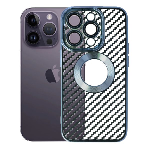 Husa protectie, Compatibila cu Apple iPhone 14 Pro, Graphite Shell, Tip carbon, Slim fit, Protectie camere, Albastru