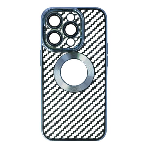 Husa protectie, Compatibila cu Apple iPhone 14 Pro, Graphite Shell, Tip carbon, Slim fit, Protectie camere, Albastru2