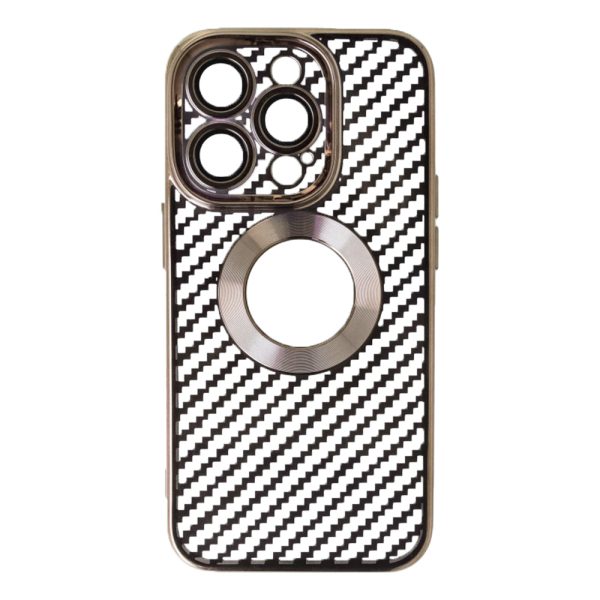 Husa protectie, Compatibila cu Apple iPhone 14 Pro, Graphite Shell, Tip carbon, Slim fit, Protectie camere, Auriu2