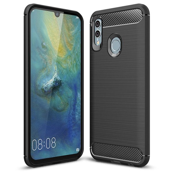 Husa Supreme Carbon compatibila cu Huawei P Smart (2019), Protectie precisa, Design canelat, Margini ranforsate, Anti-amprente, Negru