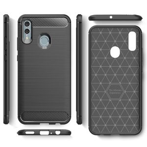 Husa Supreme Carbon compatibila cu Huawei P Smart (2019), Protectie precisa, Design canelat, Margini ranforsate, Anti-amprente, Negru