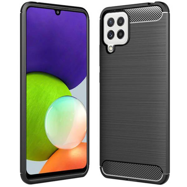 Husa Supreme Carbon compatibila cu Samsung Galaxy A22, Protectie precisa, Design canelat, Margini ranforsate, Anti-amprente, Negru