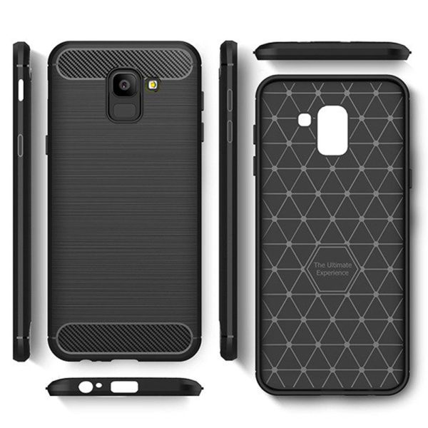 Husa Supreme Carbon compatibila cu Samsung Galaxy J6 (2018), Protectie precisa, Design canelat, Margini ranforsate, Anti-amprente, Negru