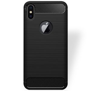 Husa Supreme Carbon compatibila cu Apple iPhone X|iPhone XS, Protectie precisa, Design canelat, Margini ranforsate, Anti-amprente, Negru