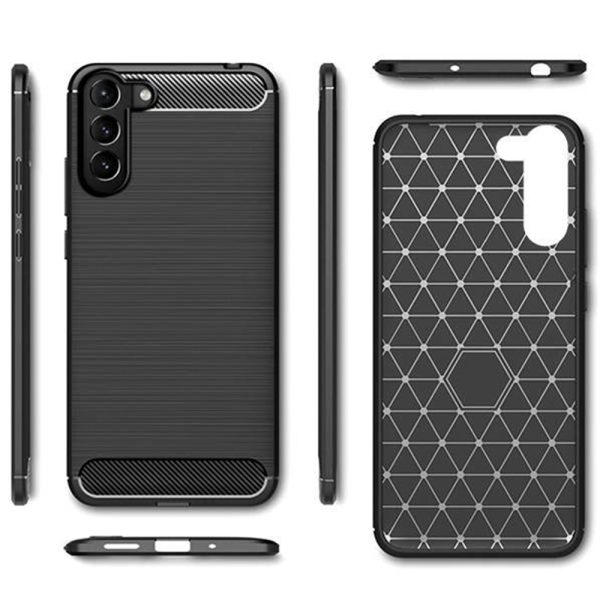 Husa Supreme Carbon compatibila cu Samsung Galaxy S21 Plus, Protectie precisa, Design canelat, Margini ranforsate, Anti-amprente, Negru