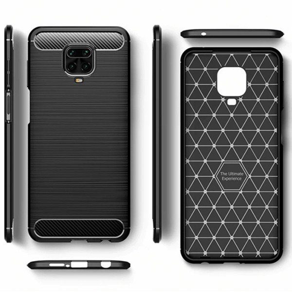 Husa Supreme Carbon compatibila cu Xiaomi Redmi Note 9 Pro, Protectie precisa, Design canelat, Margini ranforsate, Anti-amprente, Negru