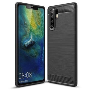 Husa Supreme Carbon compatibila cu Huawei P30 Pro, Protectie precisa, Design canelat, Margini ranforsate, Anti-amprente, Negru