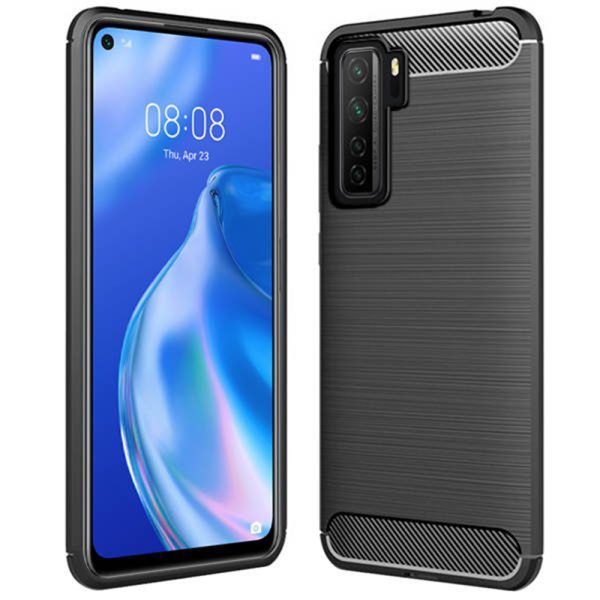 Husa Supreme Carbon compatibila cu Huawei P40 Lite 5G, Protectie precisa, Design canelat, Margini ranforsate, Anti-amprente, Negru