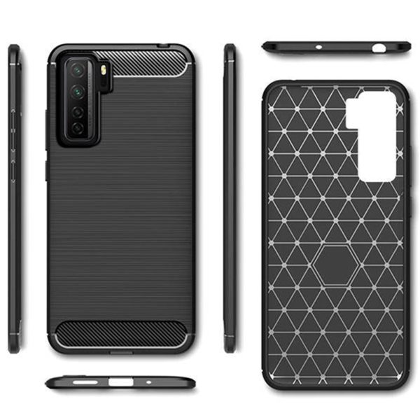 Husa Supreme Carbon compatibila cu Huawei P40 Lite 5G, Protectie precisa, Design canelat, Margini ranforsate, Anti-amprente, Negru