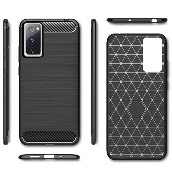 Husa Supreme Carbon compatibila cu Samsung Galaxy S20 FE, Protectie precisa, Design canelat, Margini ranforsate, Anti-amprente, Negru