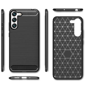 Husa Supreme Carbon compatibila cu Samsung Galaxy S22 Plus, Protectie precisa, Design canelat, Margini ranforsate, Anti-amprente, Negru