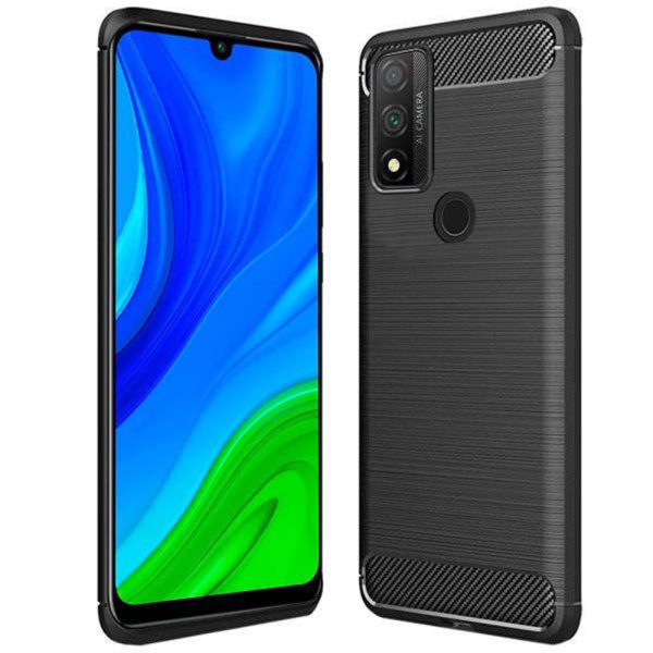 Husa Supreme Carbon compatibila cu Huawei P Smart (2020), Protectie precisa, Design canelat, Margini ranforsate, Anti-amprente, Negru