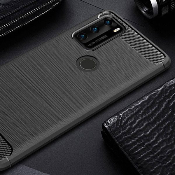 Husa Supreme Carbon compatibila cu Huawei P Smart (2020), Protectie precisa, Design canelat, Margini ranforsate, Anti-amprente, Negru